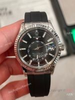 AR+ Factory Weighted Version Rolex SKY-DWELLER Black Face Rubber Band Watch 42mm